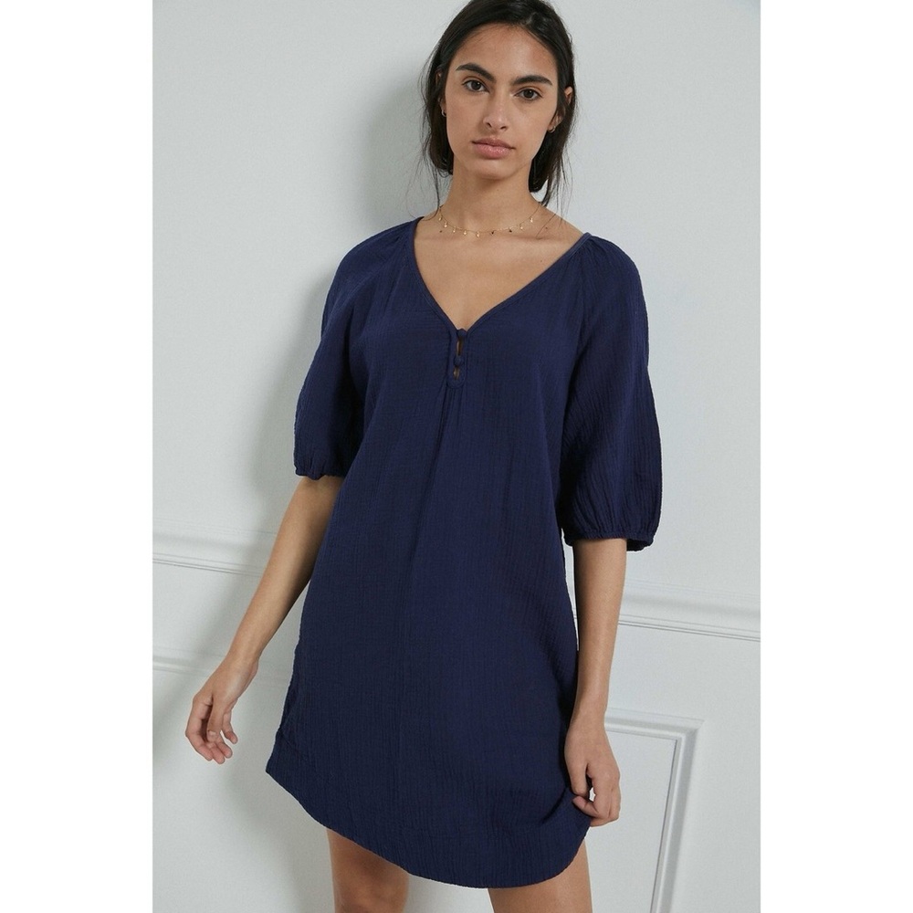 Anthropologie Taylor A-line Cotton Navy Blue Casual Dress, Size Small